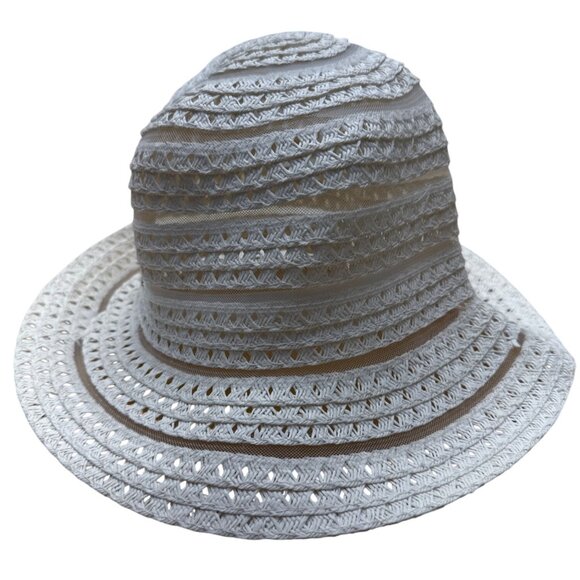 Nine West White Woven bucketHat With Openwork Design & Inner Ribbon Band - Picture 2 of 8